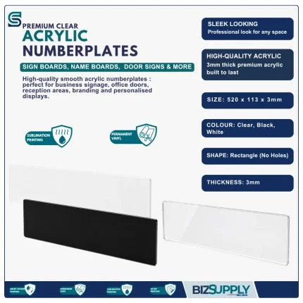 Number Plate – Acrylic – 520 x 113 x 3mm
