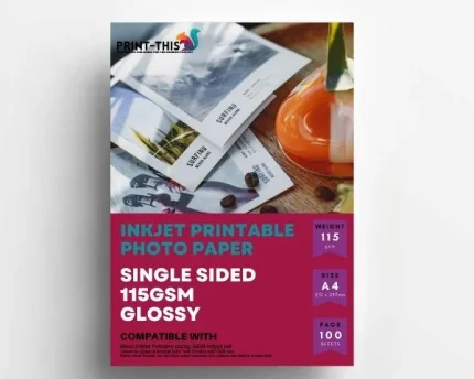 115gsm Glossy Inkjet Paper Single Sided – A4 (100 Sheets)