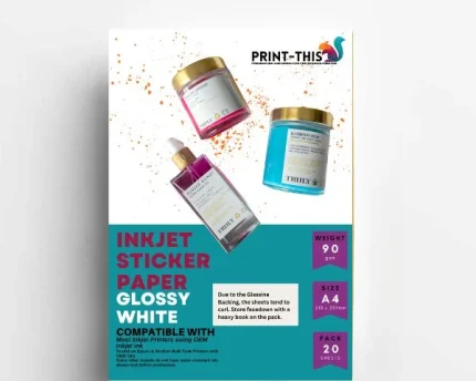 90gsm Gloss Inkjet Sticker Paper – A4 – (20 sheets)