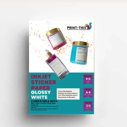 90gsm Gloss Inkjet Sticker Paper – A4 – (20 sheets)