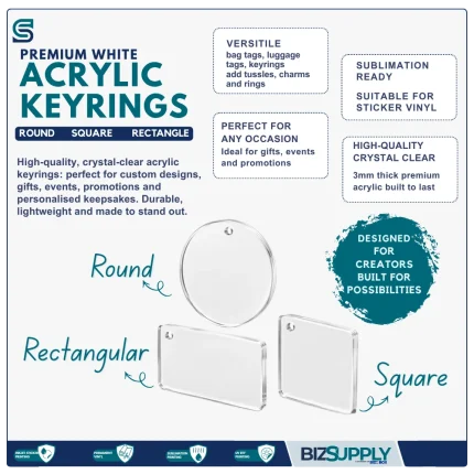 Acrylic Keyring Blanks -Sublimation Ready