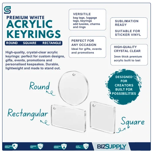 Acrylic Keyring Blanks -Sublimation Ready