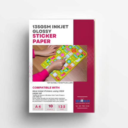 Gloss Inkjet Sticker Paper 135gsm – Pack of 50 Sheets