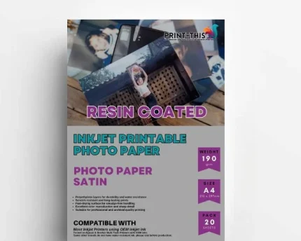 190gsm Satin Resin Coated Waterproof Photo Paper A4 – Inkjet RC Paper – 20 Sheet Pack