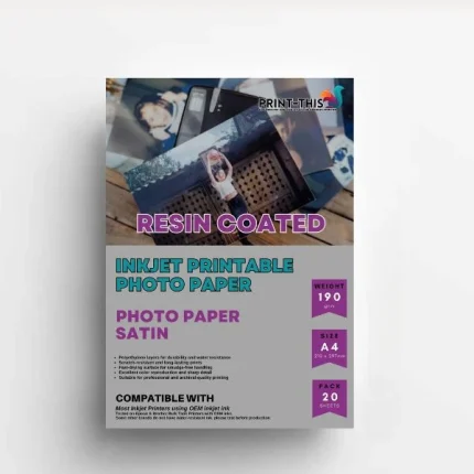 190gsm Satin Resin Coated Waterproof Photo Paper A4 – Inkjet RC Paper – 20 Sheet Pack