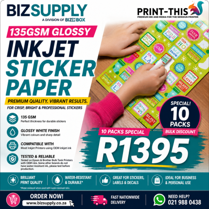 135 gsm inkjet gloss sticker paper