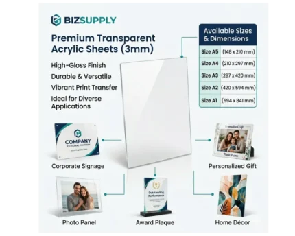 Clear 3mm Acrylic Sheets – Glass-Look (A5 to A1 Sizes) (for Sublimation and Sticker vinyl)